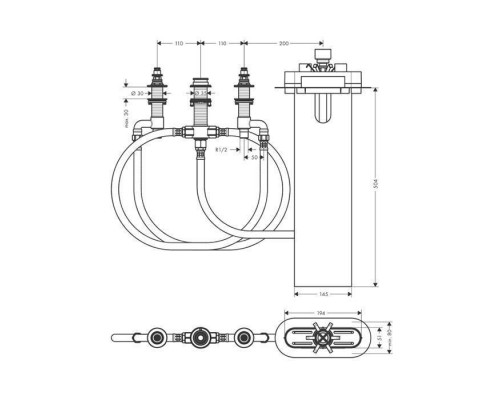 Hansgrohe Встраиваемая часть смесителя, на борт ванны на 4 отверстия. 13440180 Hansgrohe Встраиваемая часть смесителя, на борт ванны на 4 отверстия. 13440180