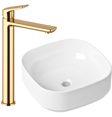 Комплект Раковина Lavinia Boho Bathroom Sink Slim 33311006 + Смеситель Wellsee ICON! for life 182308000 золото
