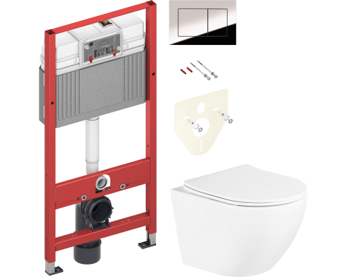 Комплект Унитаз подвесной BelBagno Uno BB3105CHR/SC + Инсталляция TECE Now 9400412 4 в 1 с кнопкой смыва Комплект Унитаз подвесной BelBagno Uno BB3105CHR/SC + Инсталляция TECE Now 9400412 4 в 1 с кнопкой смыва
