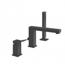 Gessi Rettangolo K Смеситель для ванны на 3 отверстия, с встроенным в излив переключателем и ручным душем, цвет: black XL. 53037#299