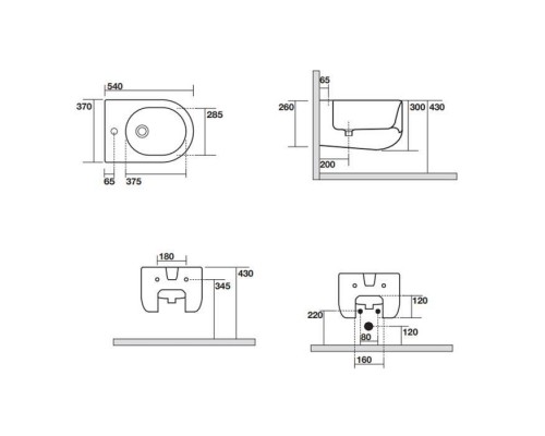 Kerasan Flo Биде подвесное 54х28,5см, с 1 отв., цвет: белый матовый. 312330