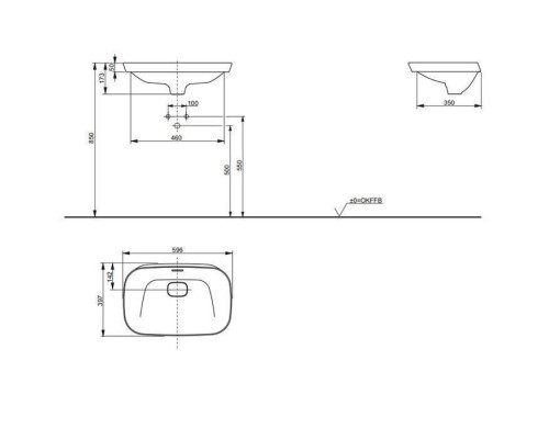 TOTO Neorest Раковина 59.6x39.7x17.3 см, без отв., полувстраеваемая, CeFiONtect, цвет: белый. LW3716HY#XW