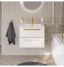 Тумба с раковиной Cezares Eco Cer-N 70, bianco lucido, раковина Duet 70, ручки сатиновое золото