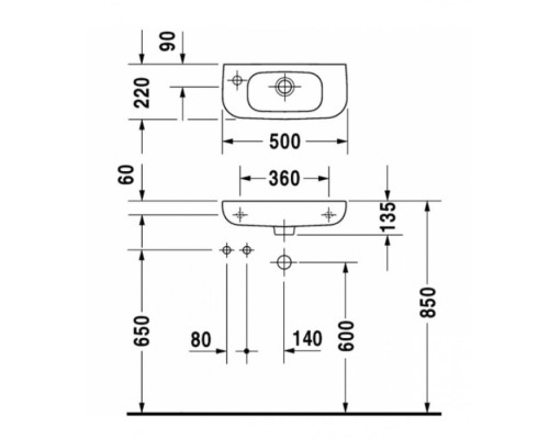 Duravit D-Code Раковина 50x22см., подвесная, без отв., с переливом, цвет: белый. 07065000002
