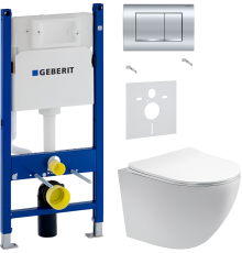 Комплект Унитаз подвесной AQUATEK Европа AQ1900-00 безободковый + Шумоизоляция Geberit 156.050.00.1 + Инсталляция Duofix Delta 458.163.21.1 с кнопкой смыва, хром