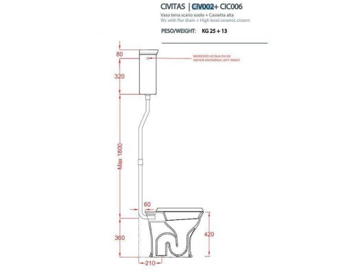 Artceram CIVITAS Унитаз 36х54см., с высоким бачком и трубой хром, с механизмом с цепочкой и ручкой, с сиденьем, микролифт, цвет: белый. HEA006 71, CIV002 01 00, CIC006 01 00 Artceram CIVITAS Унитаз 36х54см., с высоким бачком и трубой хром, с механизмом с цепочкой и ручкой, с сиденьем, микролифт, цвет: белый. HEA006 71, CIV002 01 00, CIC006 01 00