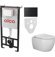 Комплект Унитаз подвесной Ceramicanova Play CN3001 с микролифтом, безободковый + Инсталляция AlcaPlast AM101/1120-4:1 RU M578-0001 кнопка смыва черная