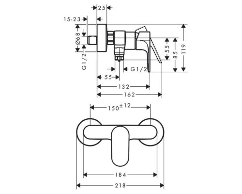 Hansgrohe Rebris E Смеситель для душа, настенный, цвет: черный матовый. 72640670 Hansgrohe Rebris E Смеситель для душа, настенный, цвет: черный матовый. 72640670
