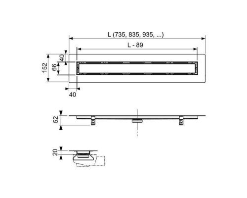 TECEdrainline Комплект дренажного канала под укладку натурального камня, 1000мм. 651000,  660003,  650000,  660016