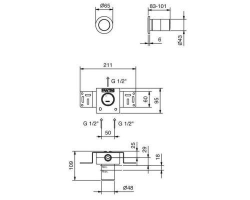 Fantini Nice Встраиваемый смеситель для душа, цвет: хром. 65 02 S063SB,  65 F3 S248