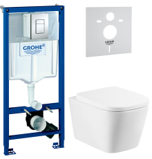Комплект Унитаз подвесной BelBagno Albano BB120CHR + Крышка BB120SC с микролифтом + Инсталляция Grohe Rapid SL 38772001 3 в 1 с кнопкой смыва + Шумоизоляция 37131000