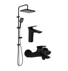 Комплект для ванной Смеситель STWORKI Молде S23010BK черный + Стойка Хадстен S17180BK + Смеситель S23100BK матовый черный