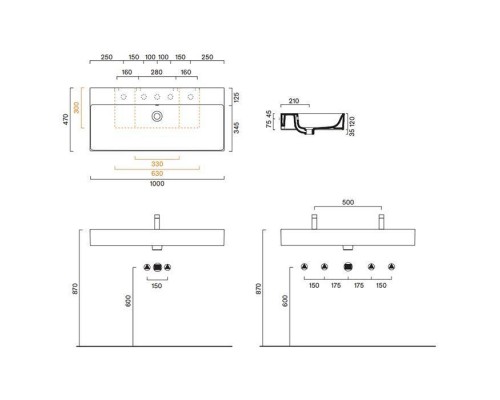 Catalano Premium Раковина 100х47см, без отв., подвесная, цвет: белый глянцевый. 0221000001