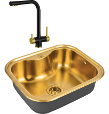 Комплект Мойка кухонная Zorg Inox PVD SZR 5848 BRONZE бронза + Смеситель Sanitary ZR 348 YF BLACK BRONZE