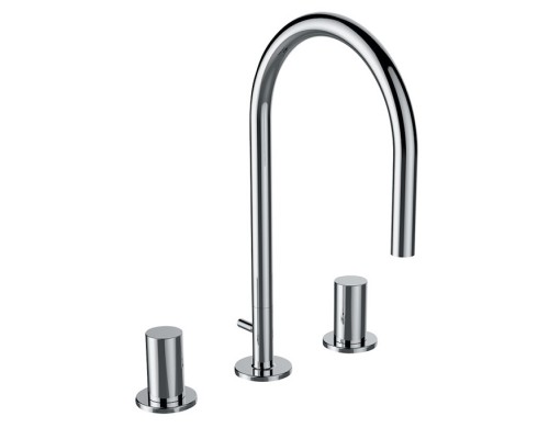Laufen Kartell Смеситель для раковины на 3 отв, с донным клапаносм, поворотный излив 166 мм, цвет: хром. 3.1233.3.004.221.1