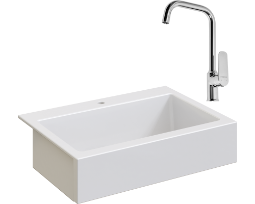 Комплект Мойка кухонная Domaci Сиена 50186-101 с 1 отверстием, белый глянец + Смеситель STWORKI WFD04005GA