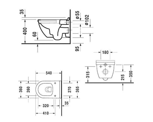 Duravit Starck 3 Унитаз 54х36см., подвесной, безободковый, с креплением Durafix, цвет: белый. 2527090000