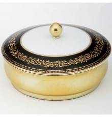 THG MARQUISE NOIR DECOR OR Китайская лакированная коробка с белой керамической крышкой Oslash;180 мм., big size, декор черный/золото, цвет: золото. A7F-A02-4623