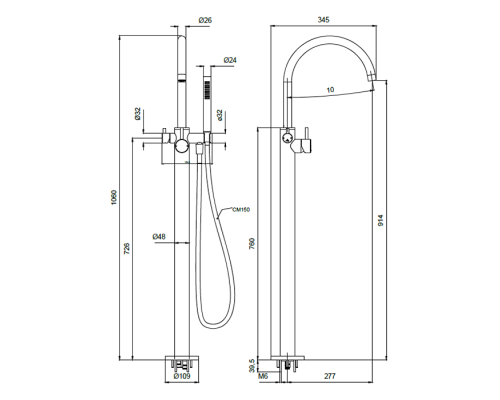 Almar Freestanding Смесителя на ванну, напольный, цвет: оружейный металл брашированный PVD. E216000.GM