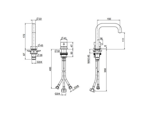 QuadroDesign Source Смеситель для раковины, на 2 отв., цвет: brushed stainless steel. 1207AS
