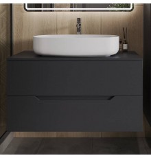 Тумба с раковиной Orange Line 100, подвесная, 2 ящика, матовый графит с раковиной B07-675W