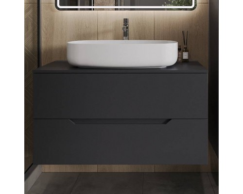 Тумба с раковиной Orange Line 100, подвесная, 2 ящика, матовый графит с раковиной B07-675W