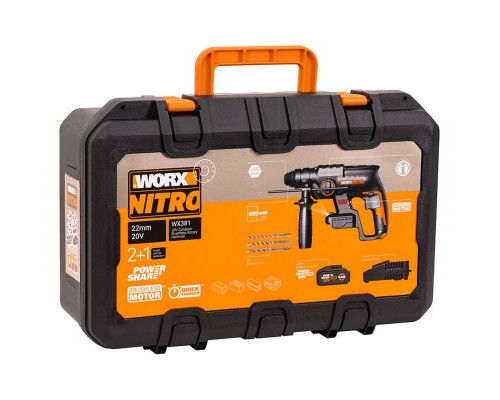 Перфоратор аккумуляторный бесщеточный WORX WX381, 20В, 4Ач x1, ЗУ 2А, кейс