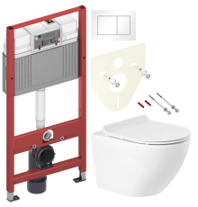 Комплект Унитаз подвесной BelBagno Sfera-r BB046CH-TOR безободковый + Крышка Piano BB2111SC с микролифтом + Инсталляция TECE Base 9400413 4 в 1 с кнопкой смыва