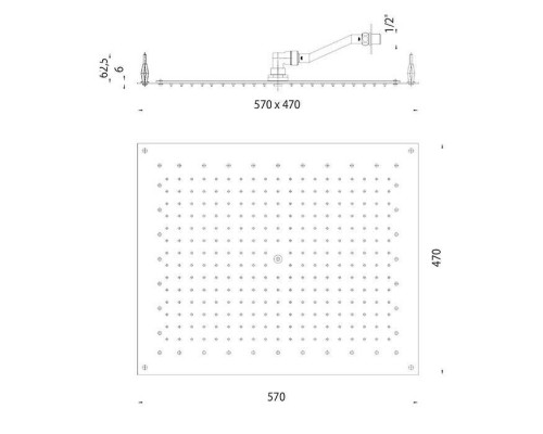 BOSSINI PARIS-RECTANGULAR Верхний душ 570 x 470 мм, FLAT, цвет: хром. I01608.030