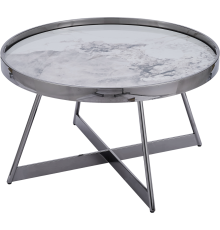 Журнальный столик Stool Group Гера 80х80х45 см, белый мрамор, темный хром