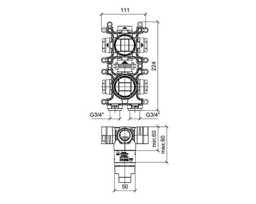 Almar Modular Встраиваемая часть однорычажного смесителя с переключателем на 2 положения, вертикальный модуль. E186905 Almar Modular Встраиваемая часть однорычажного смесителя с переключателем на 2 положения, вертикальный модуль. E186905