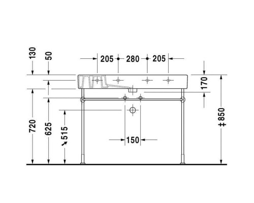 Duravit Vero Консоль металлическая 105x47см, с раковиной на 1 отв, напольная, цвет: белый/хром. 0030721000,  0329100000