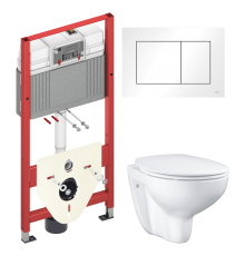 Комплект Унитаз подвесной Grohe Bau Ceramic 39351000 безободковый, альпин-белый + Инсталляция TECE Base 9400413 4 в 1 с кнопкой смыва