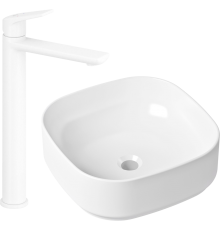 Комплект Раковина Lavinia Boho Bathroom Sink Slim 33311006 + Смеситель Wellsee ICON! for life 182310000 матовый белый