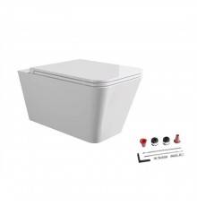 Alice Hide Square Унитаз 55х35см., подвесной, безободковый, с сиденьем и крышкой с микролифтом, с набором для крепления, цвет: белый глянцевый. 31210101SET