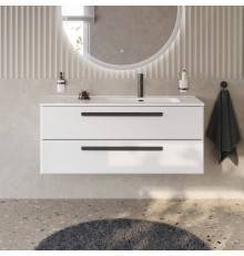 Тумба с раковиной Cezares Eco Cer-N 120 R, bianco lucido, раковина Duet 120 R, ручки матовые черные