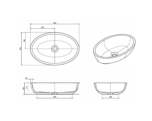 Knief Oval Shape Раковина накладная 55x37x13см., без отв., из полимерного материала, цвет: Arangonit # 050. 70201050