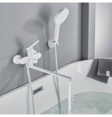 Смеситель для ванны с длинным изливом и лейкой (кран для ванны) Shevanik S4322C, белый