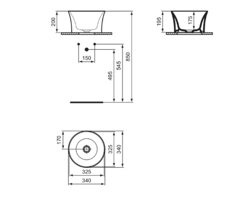 Ideal Standard La Dolce Vita Раковина d34хh20см., накладная, без отв., с крепежом, цвет: белый глянец. E271701