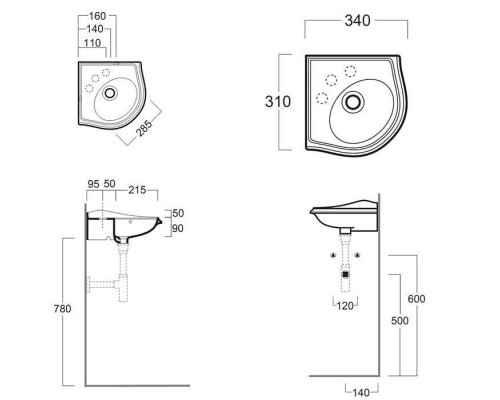 SIMAS Arcade Раковина 34х34 см, 1 отв., цвет: белый. AR036bi*1