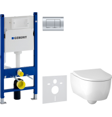 Комплект Унитаз подвесной Geberit iCon 500.784.01.1 с сиденьем и быстросъемной крышкой с микролифтом + Инсталляция Duofix Delta 458.163.21.1 с кнопкой смыва, хром + Шумоизоляция 156.050.00.1