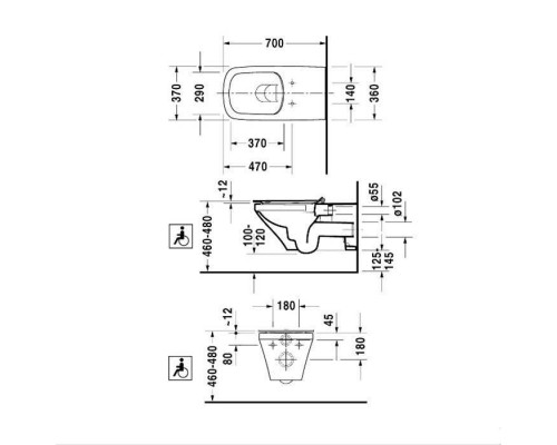 Duravit DuraStyle Rimless Унитаз подвесной без смывного края, с вертикальным смывом, для инвалидов на колясках, глубина 70см, вкл. крепление Durafix. 2559090000