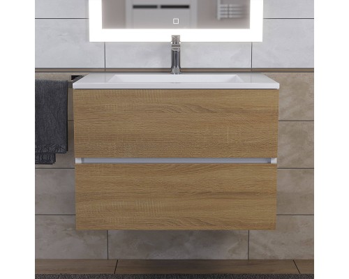 Тумба с раковиной Uperwood Barsa 70 подвесная, белая, дуб сонома, раковина Next белая