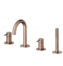 Newform X-Steel 316 Смеситель на борт ванны, 4 отв., с изливом и ручным душем, цвет: PVD brushed copper bronze. 69682XC.59.067