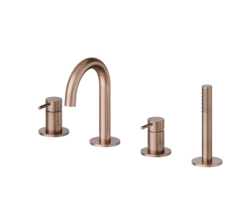 Newform X-Steel 316 Смеситель на борт ванны, 4 отв., с изливом и ручным душем, цвет: PVD brushed copper bronze. 69682XC.59.067