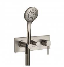 Gessi Emporio Via tortona Смеситель для душа, встраиваемый, на 2 позиции с переключателем, подводом воды и держателем лейки, душевой лейкой и шлангом, цвет: Finox Brushed Nickel. 44828#149