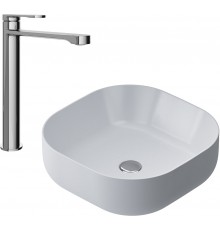 Комплект Смеситель STWORKI Ноттвиль S34020CR хром + Накладная раковина AM.PM Func M8FWCC30430WG 43 см, белый глянец