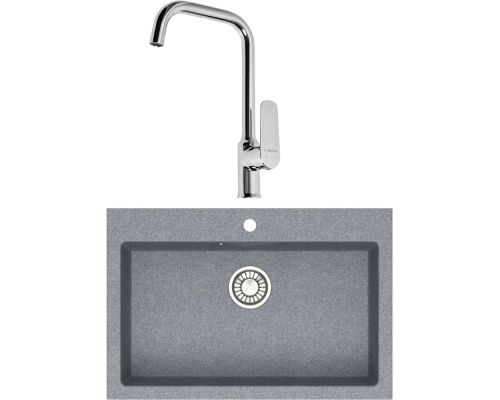 Комплект Мойка кухонная Domaci Болонья М-39-005 серая + Смеситель STWORKI