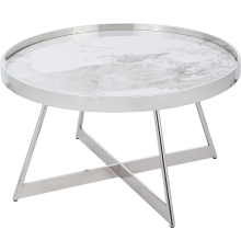 Журнальный столик Stool Group Гера 80х80х45 см, белый мрамор, серебро