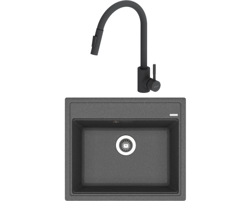 Комплект Мойка кухонная Florentina Липси 600 черная + Смеситель Dorff Logic D3007522 черный